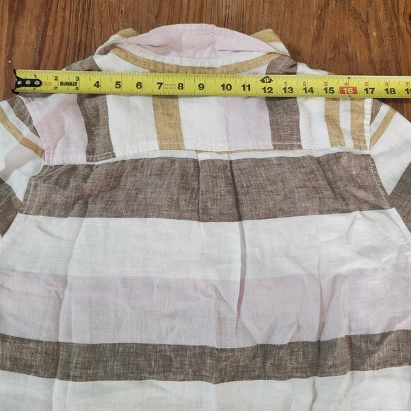 Rachel Zoe Linen Pink Brown Stripe Tunic Button Down Beach Cover Up Lagenlook XL - Picture 10 of 11